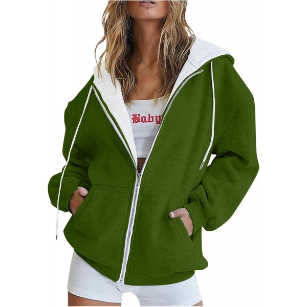  Sweatshirts Women,Women's Fallable Casual Long Sleeve Solid Color Hoodies Zipper Sweatshirts Coat With Pocket