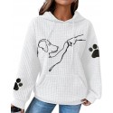  Sweatshirt for Women Cute Dog Printed Waffle Knit Pullover Sweater Oversized Hoodie Casual Plus Size Tops with Pocket