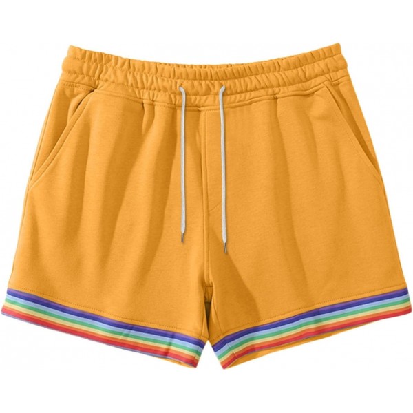  Mens Sports Shorts Outdoor Running Fitness Shorts Rainbow Leg Hem Drawstring Elastic Beach Athletic Sweat Shorts