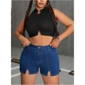  Women's Split Hem Skinny Stretchy Denim Jean Shorts