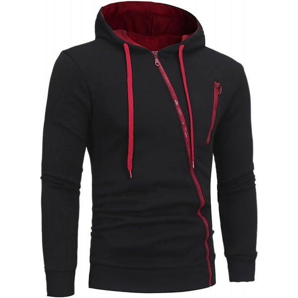  Men Hoodies Pullover Inclined Zipper Sweater Sports Casual Men's Hooded Long Sleeve Cardigan Coat Sweatshirt